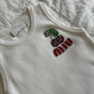 MM White Beaded Cherry Graphic Tank Top